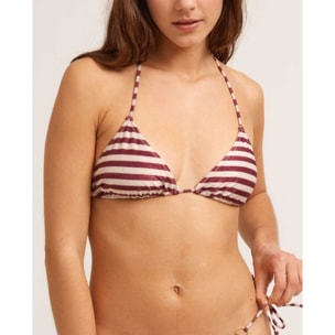 Top de bikini triangular de cortina con estampado de rayas