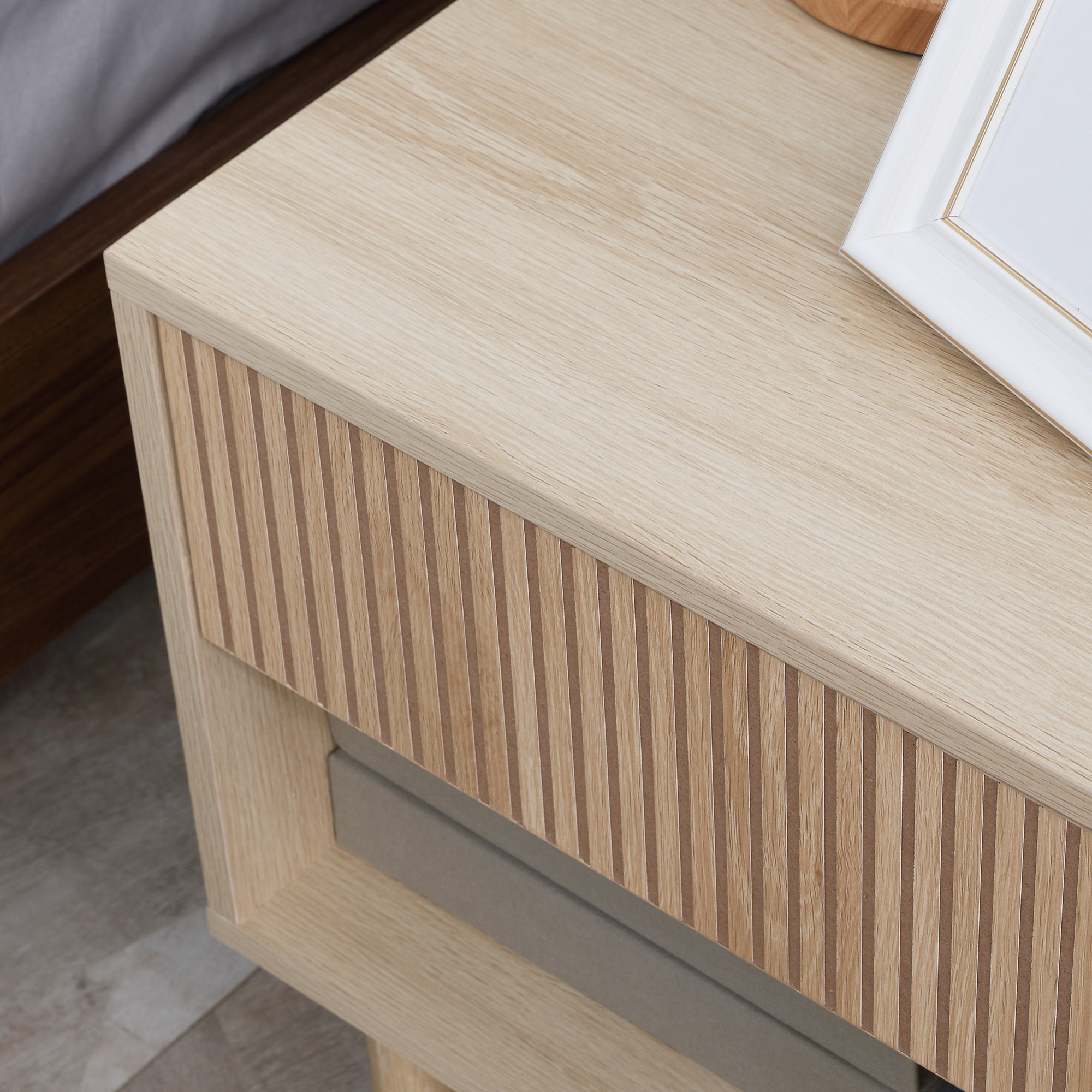 Lot de 2 chevets design Urban Craft tiroir niche effet bois clair naturel