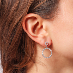 Orecchini Pendenti a Doppio Cerchio con Cubic Zirconia in Argento 925 placcato Platino