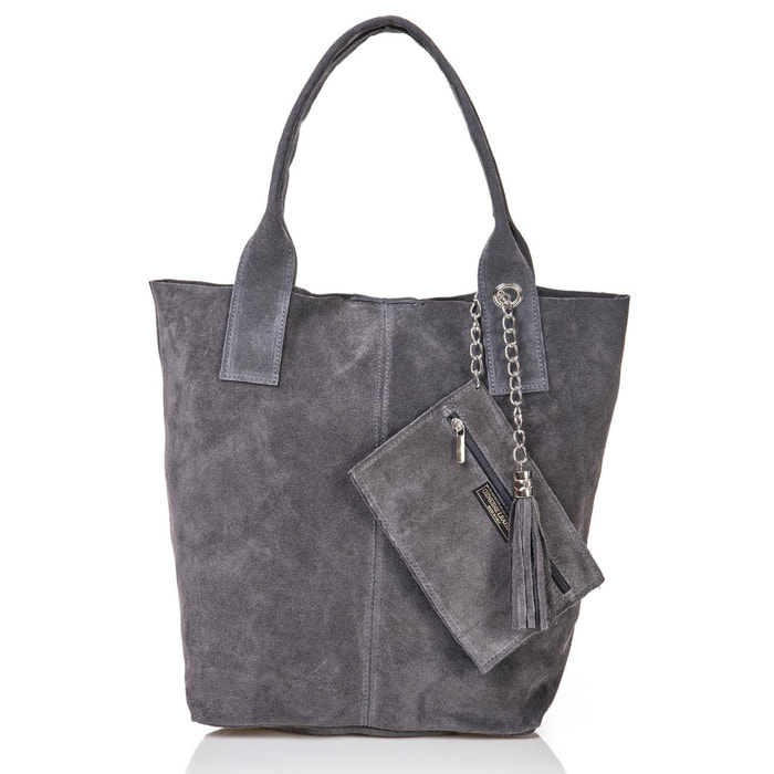 Borsa Donna in vera pelle Made in Italy colore Grigio dimensioni cm 40x35x15