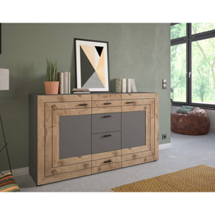 Wexford - buffet bas - gris et effet bois - 160 cm - Bois / Gris