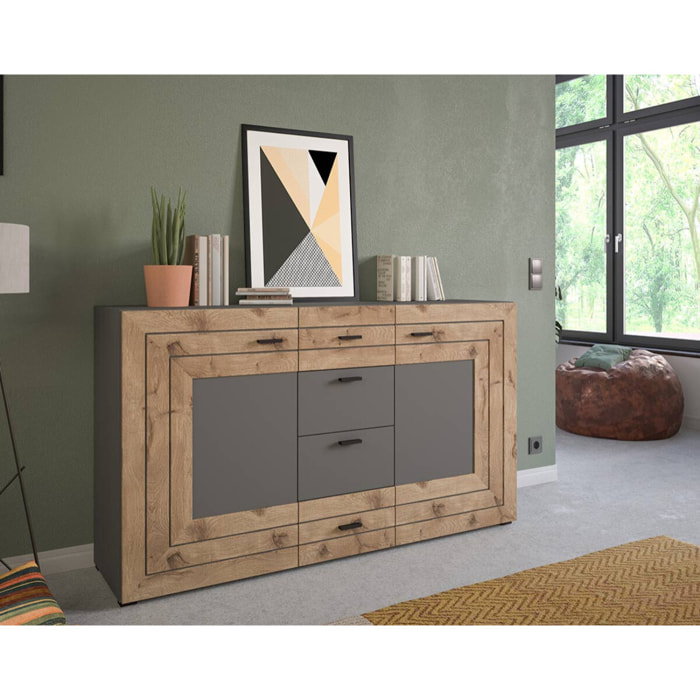 Wexford - buffet bas - gris et effet bois - 160 cm - Bois / Gris