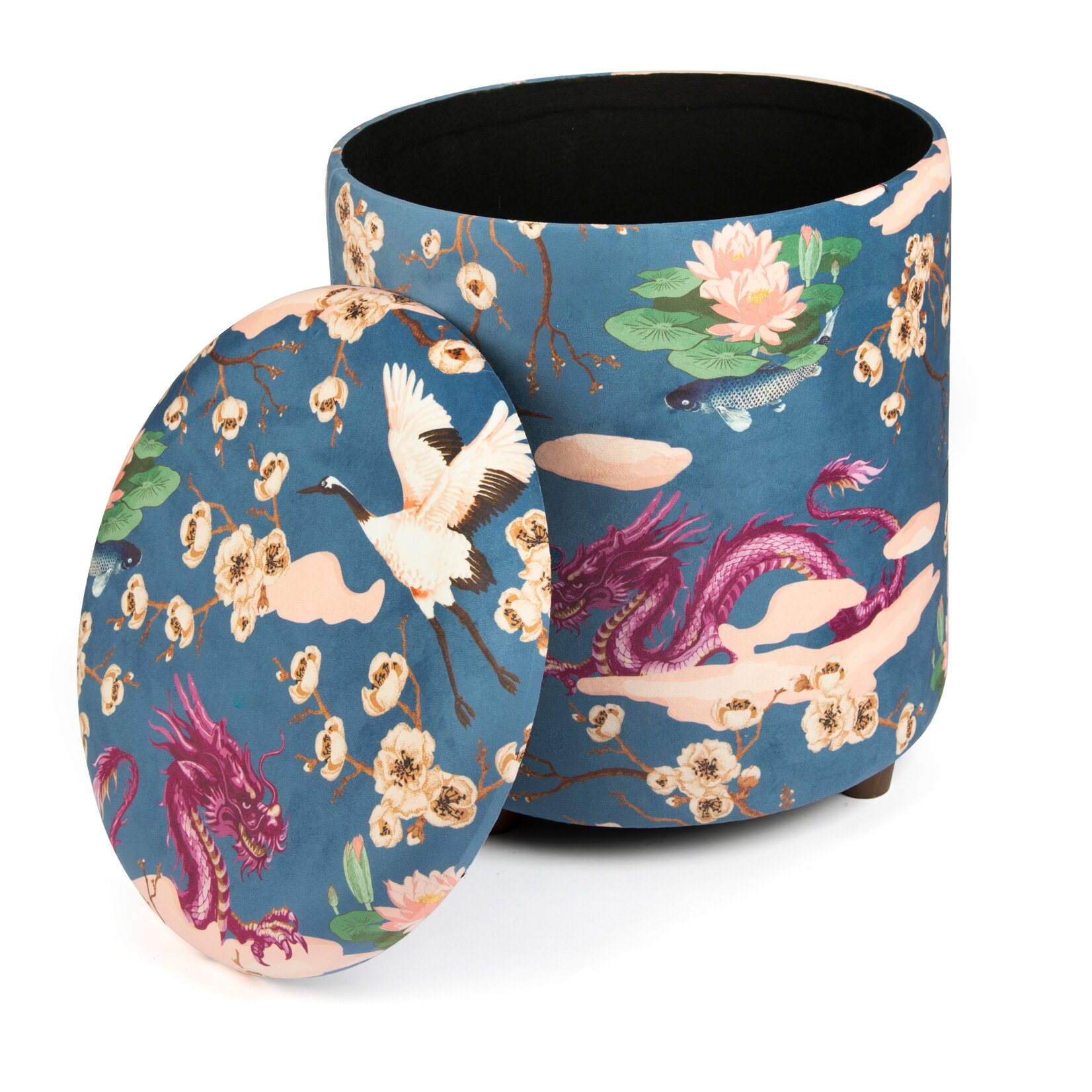 Pouf contenitore Excelsa Fuji in velluto e legno 39x39x43 cm multicolore