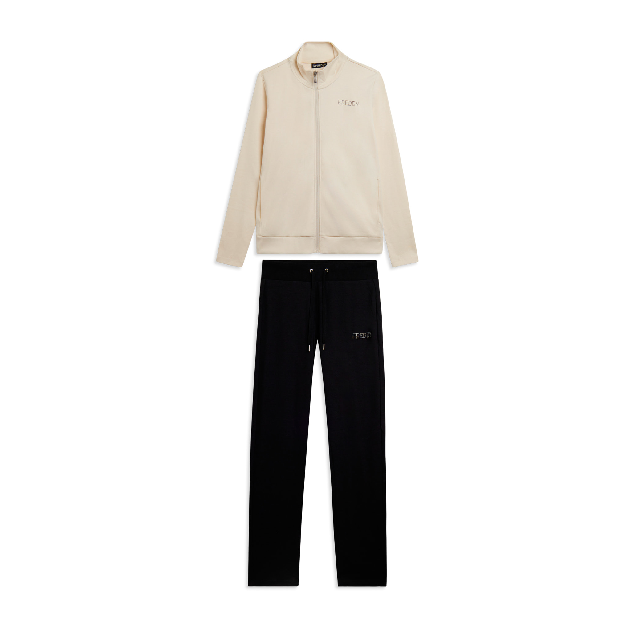 Tuta con zip e collo alto, logo con strass