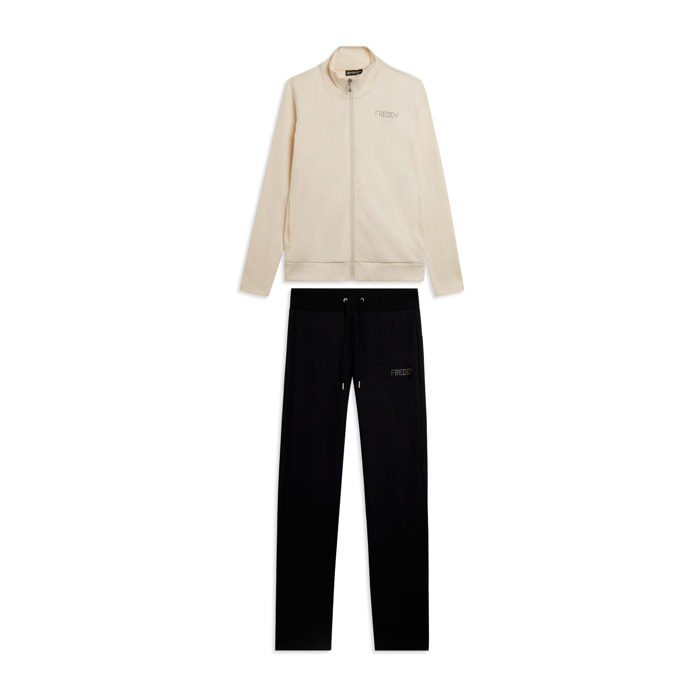 Tuta con zip e collo alto, logo con strass