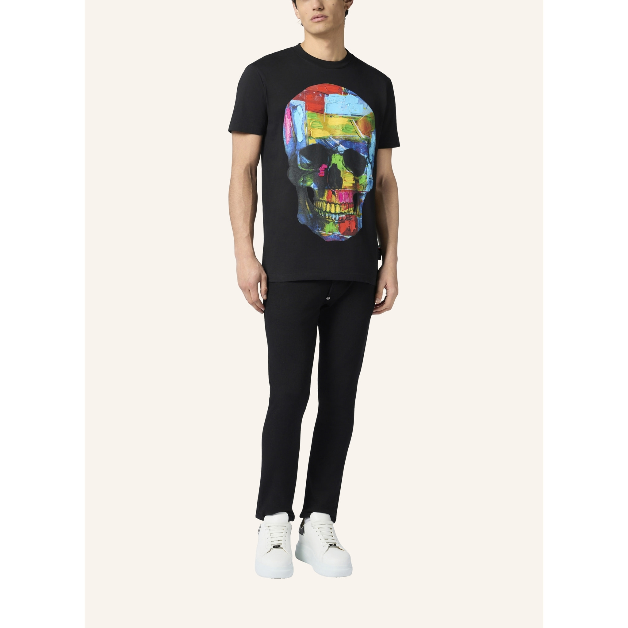 PHILIPP PLEIN Round Neck T-Shirt Painted Skull