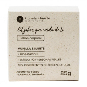 PLANETA HUERTO | Jabón Sólido Corporal de Vainilla y Karité 85 g | Hidratante y Nutritivo | Aroma Dulce y Relajante