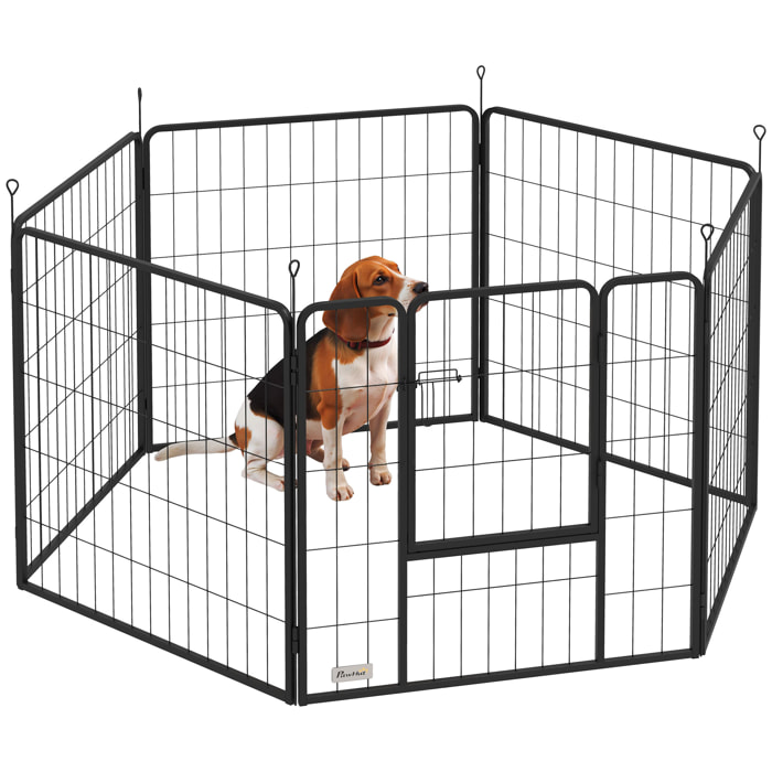 Parque para Perros de 6 Paneles de 80 cm de Altura, Vallas para Perros de Acero Plegable, con Puerta, para Interior y Exterior, Negro