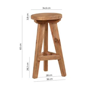 Tabouret haut rond en bois massif de pin recyclé - ORIGIN