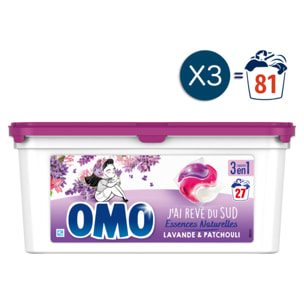 81 lavages - Capsules OMO Lessive Lavande & Patchouili (Lot de 3x27)