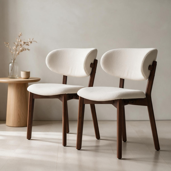 Lot de 2 chaises en bois foncé et tissu boucle beige AURA
