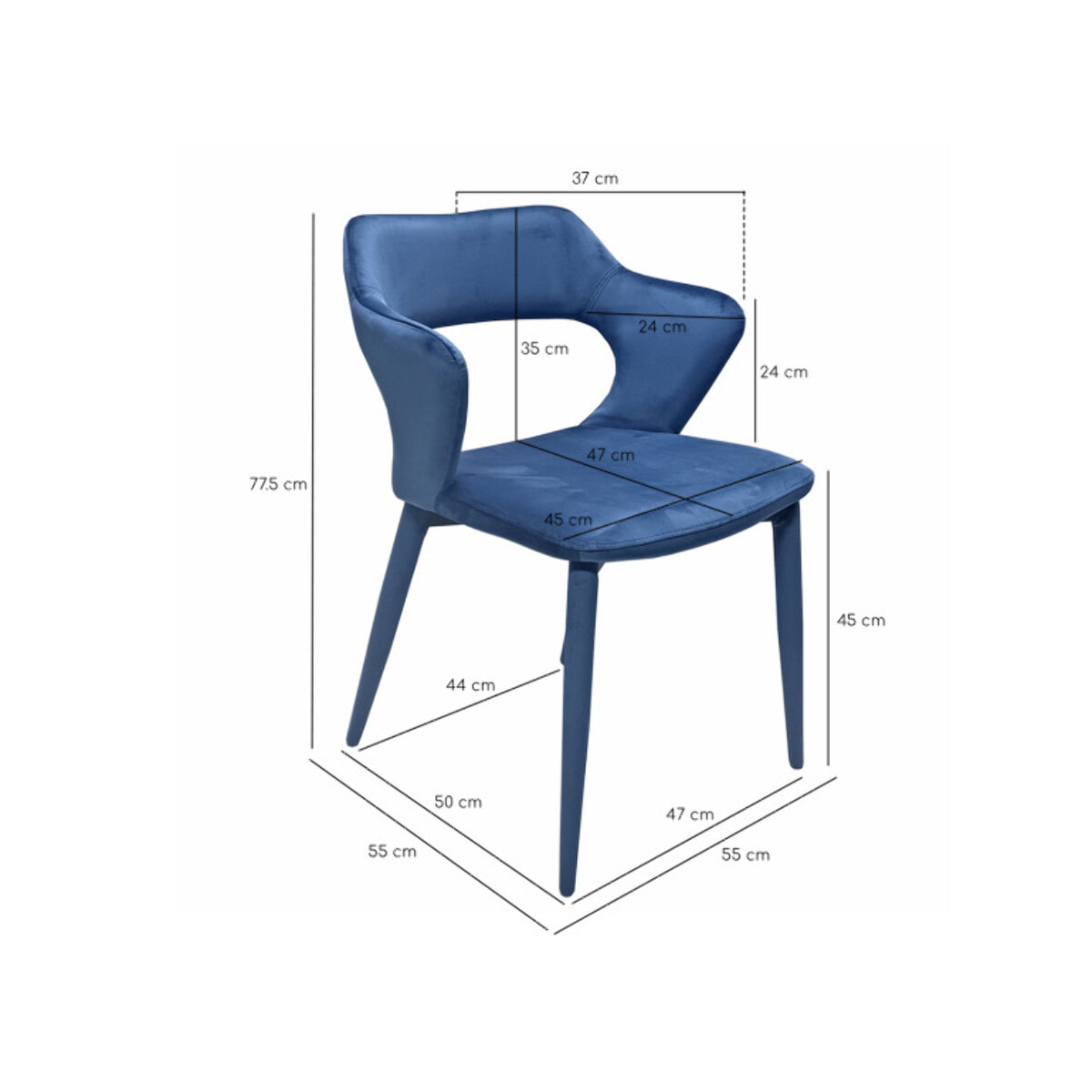 Chaise en velours avec accoudoirs - VALENTINA