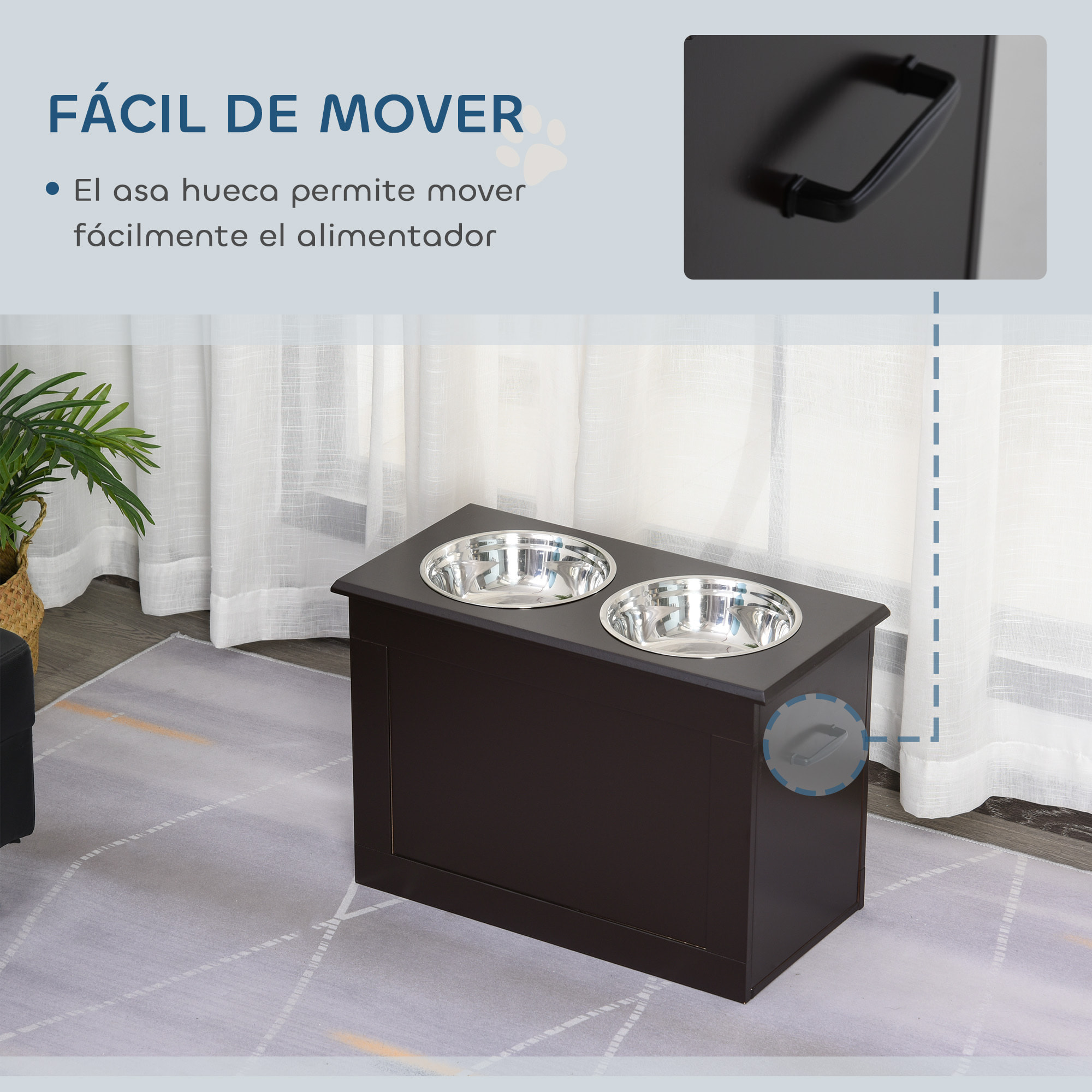 Comedero Perro Elevado con 2 Cuencos de Acero Inoxidable 2x2000 ml Comedero Elevado para Perros Grandes con Tapa Abatible y Almacenamiento Oculto Marrón Oscuro