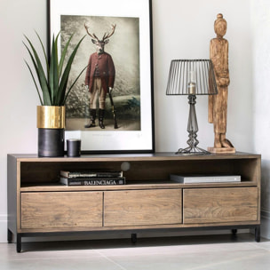 Meuble TV 140 cm chêne encadrement métal HUDSON