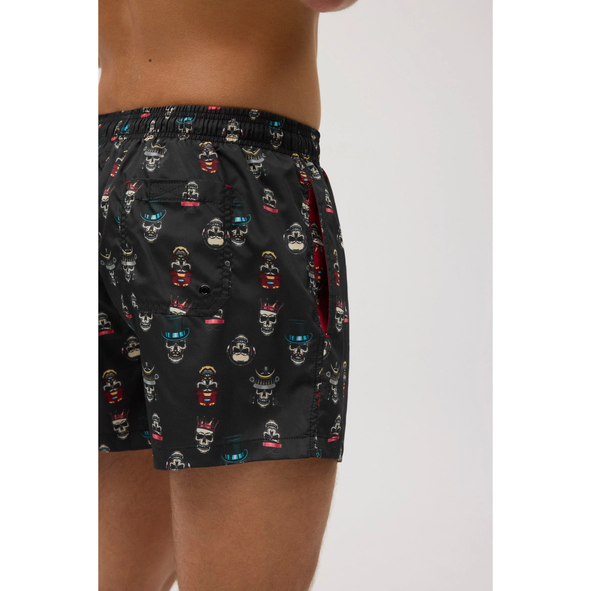 Costume corto leggero con stampa teschio nero