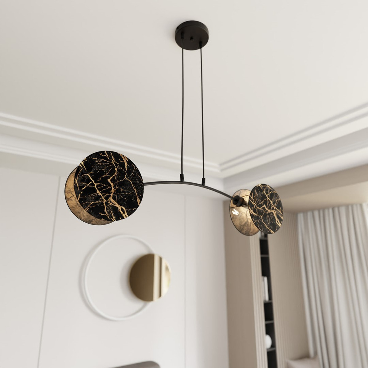Lampada a sospensione MOTIF in acciaio nero con paralumi effetto marmo