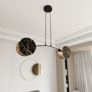 Lampada a sospensione MOTIF in acciaio nero con paralumi effetto marmo