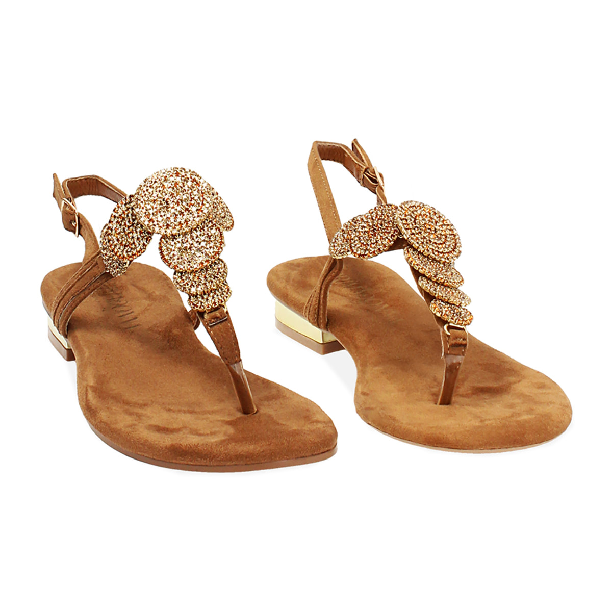 Sandali bassi donna cognac in microfibra