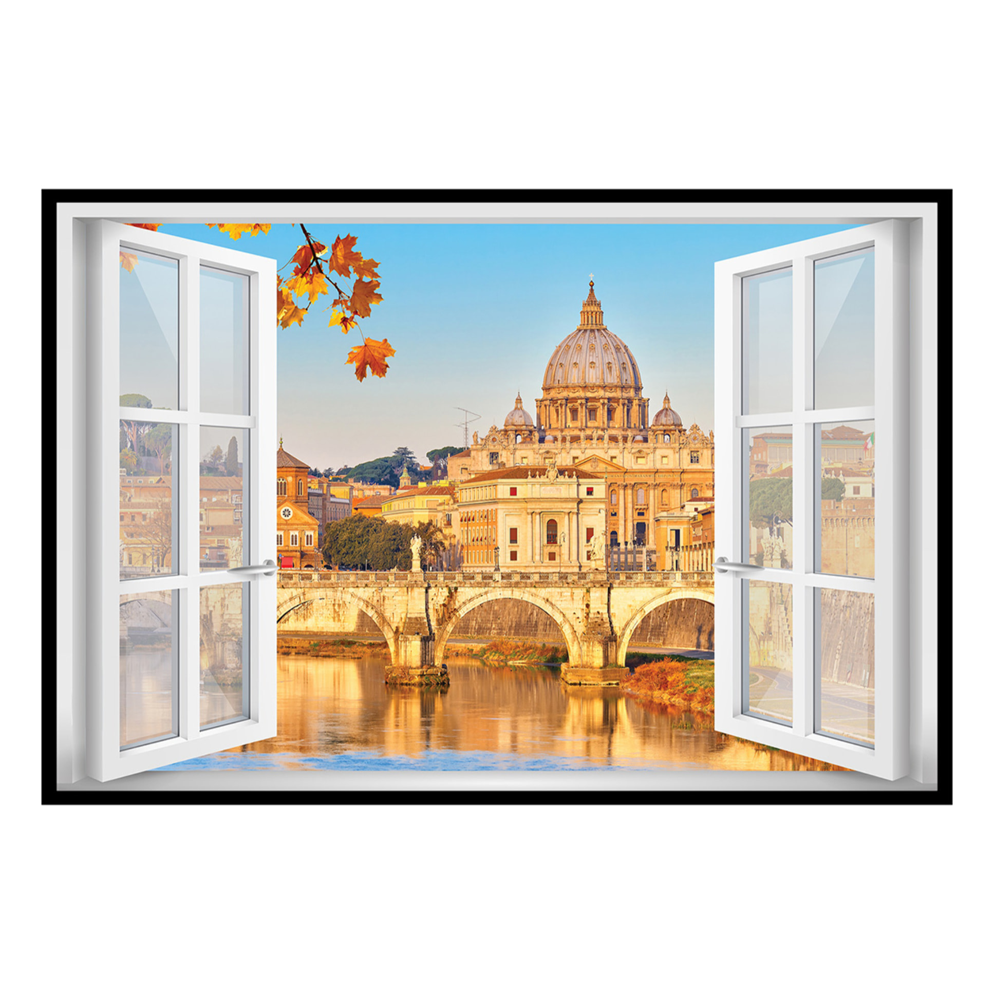 Affiche encadrée fenêtre Rome Vatican Affiche + cadre en métal - Noir