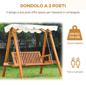 Outsunny Dondolo da Giardino 2 Posti in Legno di Pino con Tettuccio Parasole, Bianco