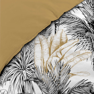 Parure de lit 3 pièces coton motif palmiers housse + 2 taies - Jaune