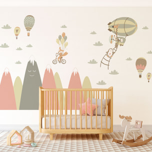 Stickers muraux enfants - Décoration chambre bébé - Autocollant Sticker mural géant enfant montagnes scandinaves ANIMAUX AMIS