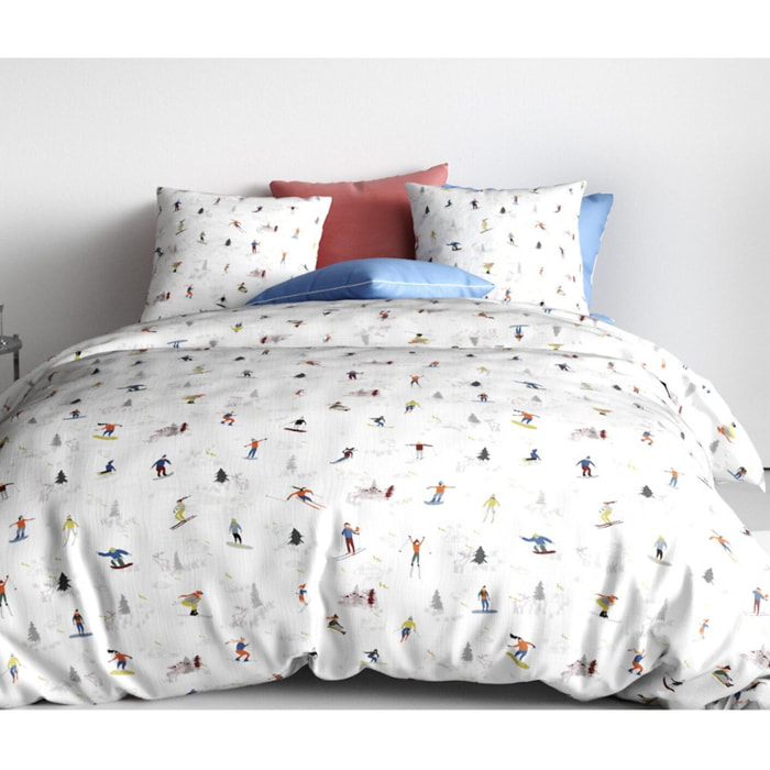 Parure Housse De Couette + 2 taies Coton 57 Fils Skieur Beige