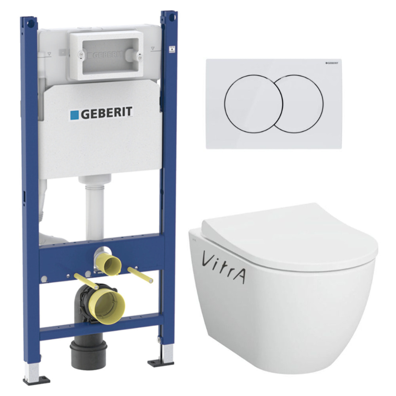 Pack WC Bati-support Geberit Duofix + WC sans bride Vitra S60 + Abattant SoftClose + Plaque Blanche (S60Geb3)