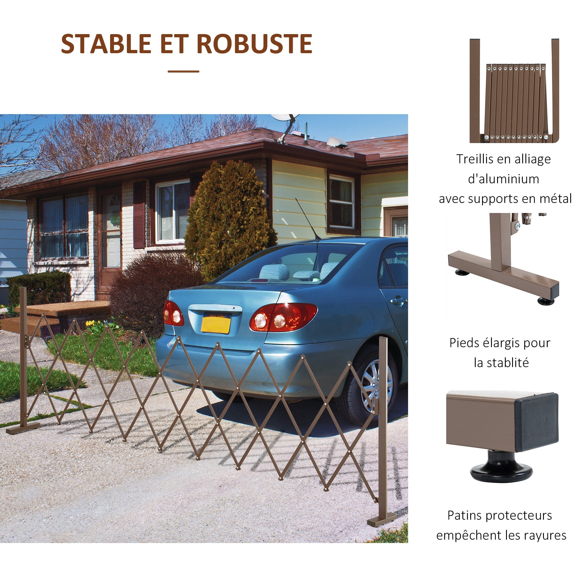 Barrière extensible rétractable barrière de sécurité 300L x 31l x 103H cm alu métal marron