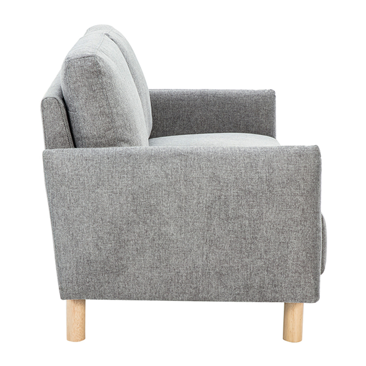 Canapé design 2 places en tissu effet velours texturé gris et bois clair BONO