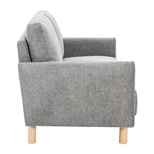 Canapé design 2 places en tissu effet velours texturé gris et bois clair BONO