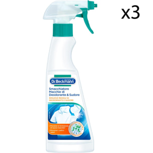 3x Dr. Beckmann Smacchiatore Spray per Residui di Deodorante e Sudore - Flacone da 250ml