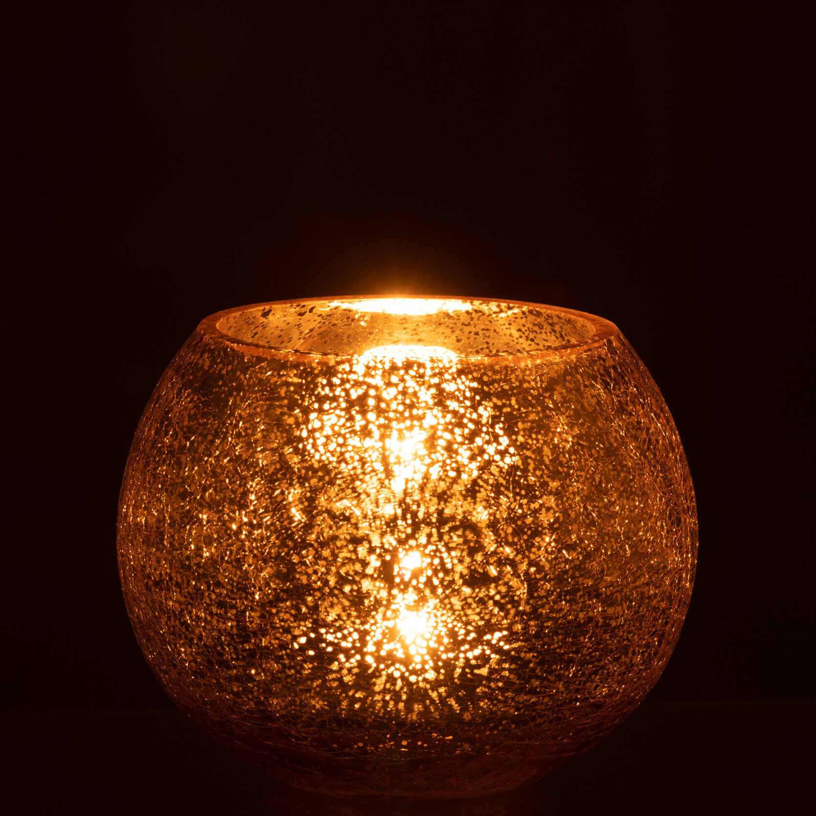 J-Line photophore Boule Craquele  Effet Nacré - verre - or - medium - 2 pièces