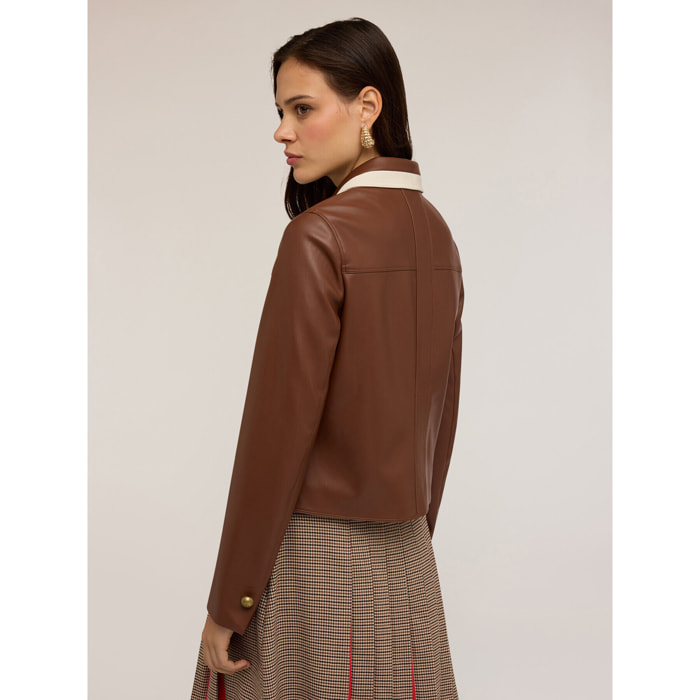 Motivi - Chaqueta de tela revestida con bolsillos - Marrón