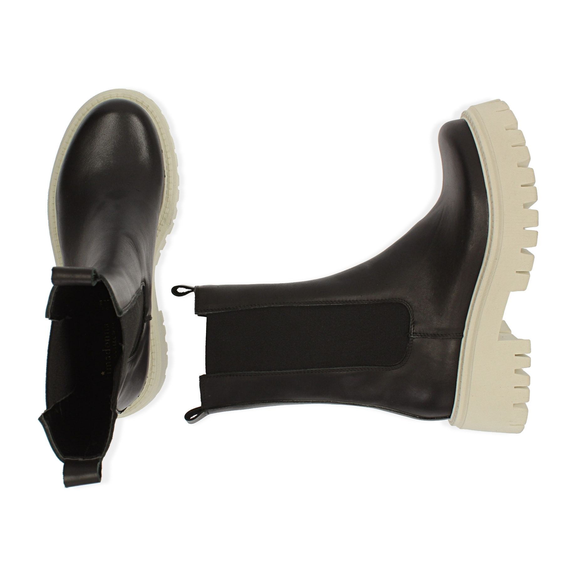 Bikers chunky nero/beige in pelle, tacco 5 cm