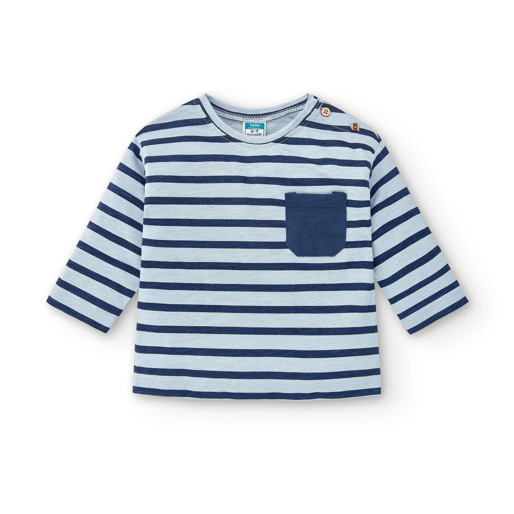 T-shirt A Righe Blu Con Taschino