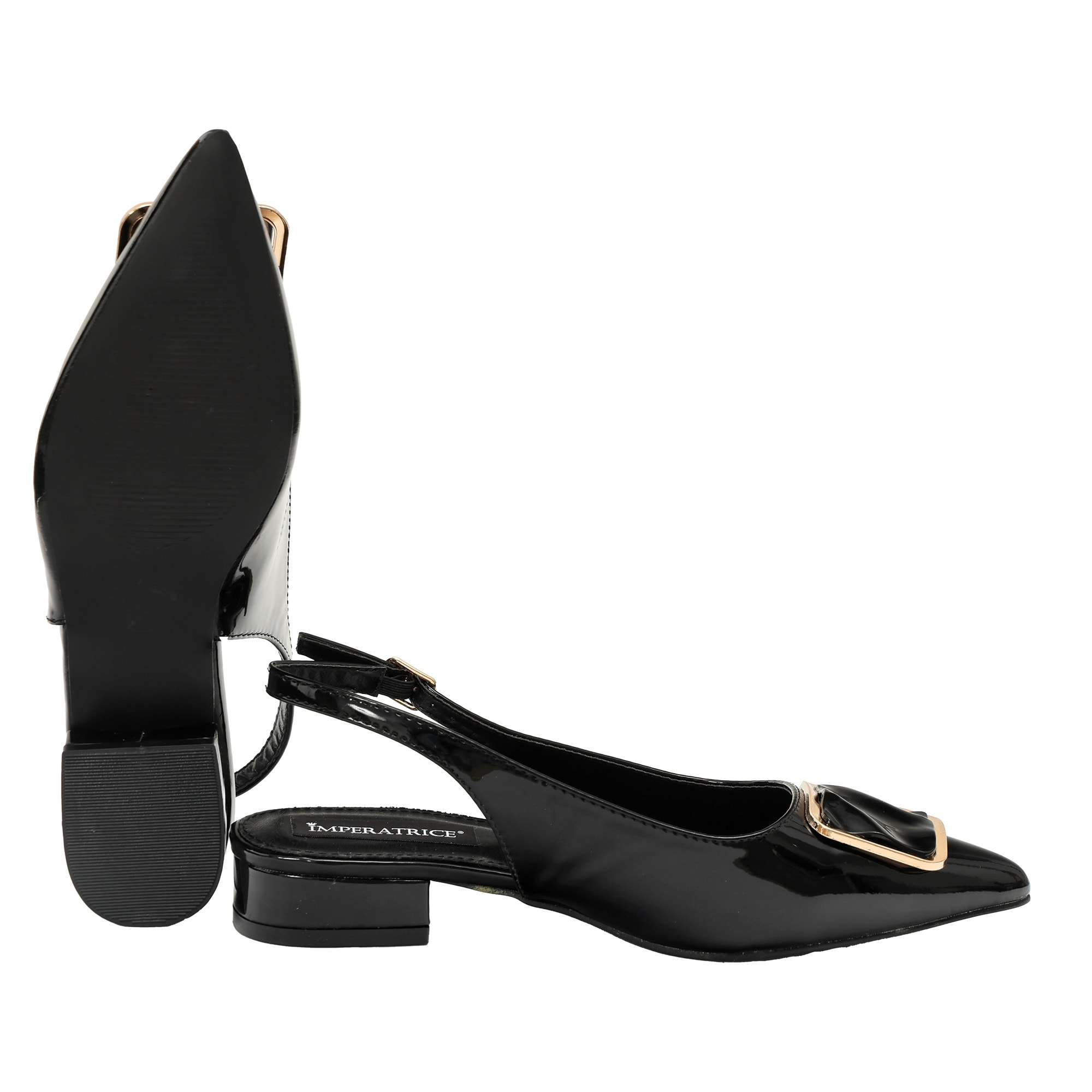 Ballerine in simil pelle verniciata con applicazione