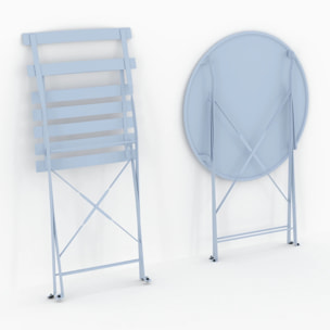 Table ronde et chaises de jardin pliantes 2 places en métal bleu - Kayla