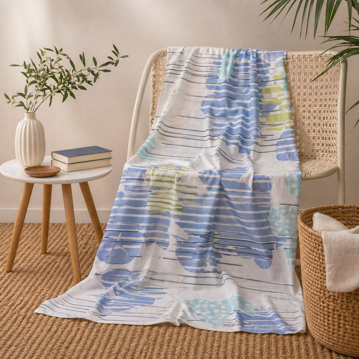 BASSETTI Telo Arredo/Multiuso Tabata 270x270 in 100% Cotone_Azzurro