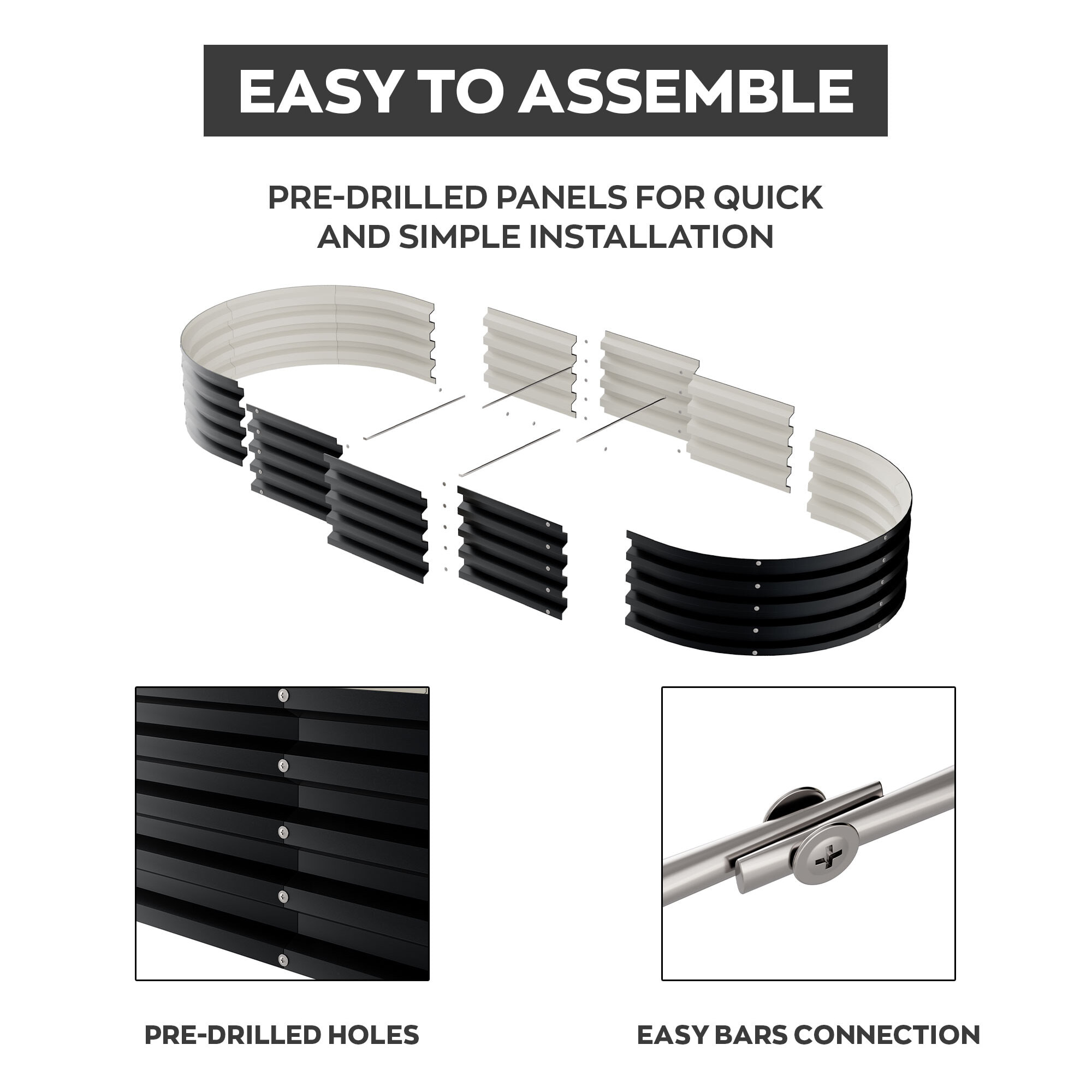 Niwa - Letto per Orto rialzato Ovale da Esterno 180x90x30 cm in Acciaio Inox Nero