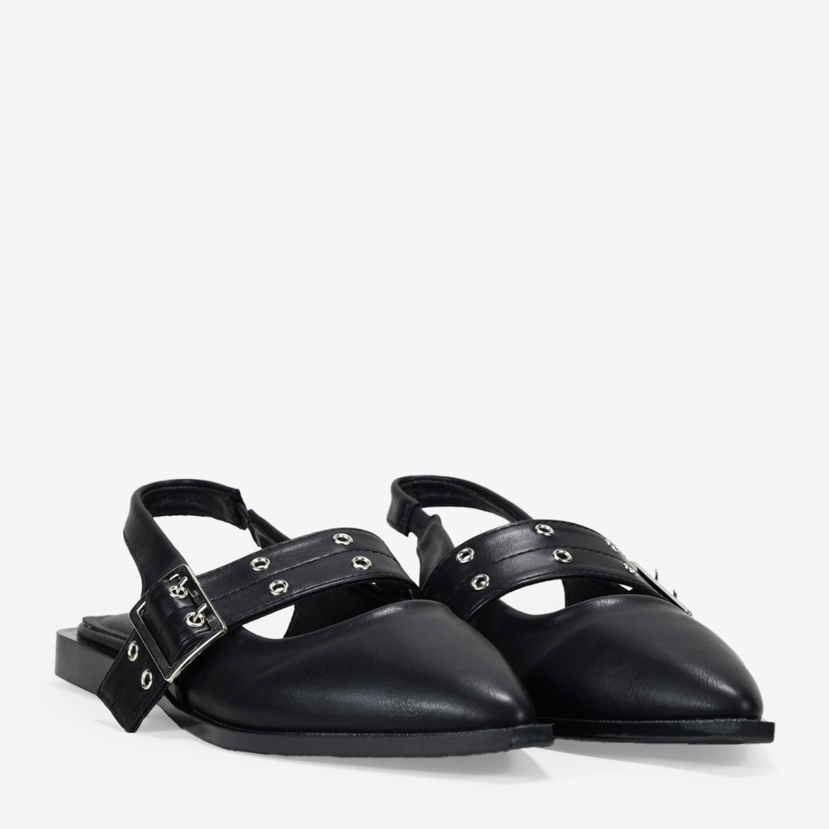 Bailarinas destalonadas negras con tira y hebilla