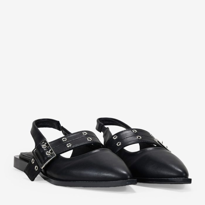 Bailarinas destalonadas negras con tira y hebilla