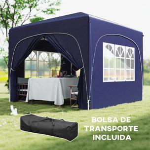 Carpa Plegable Gazabo 3x3 m con Paneles Laterales UPF50+ Cenador Pabellón de Jardín con Altura Ajustable y Bolsa de Transporte para Camping Fiestas Patio Terraza