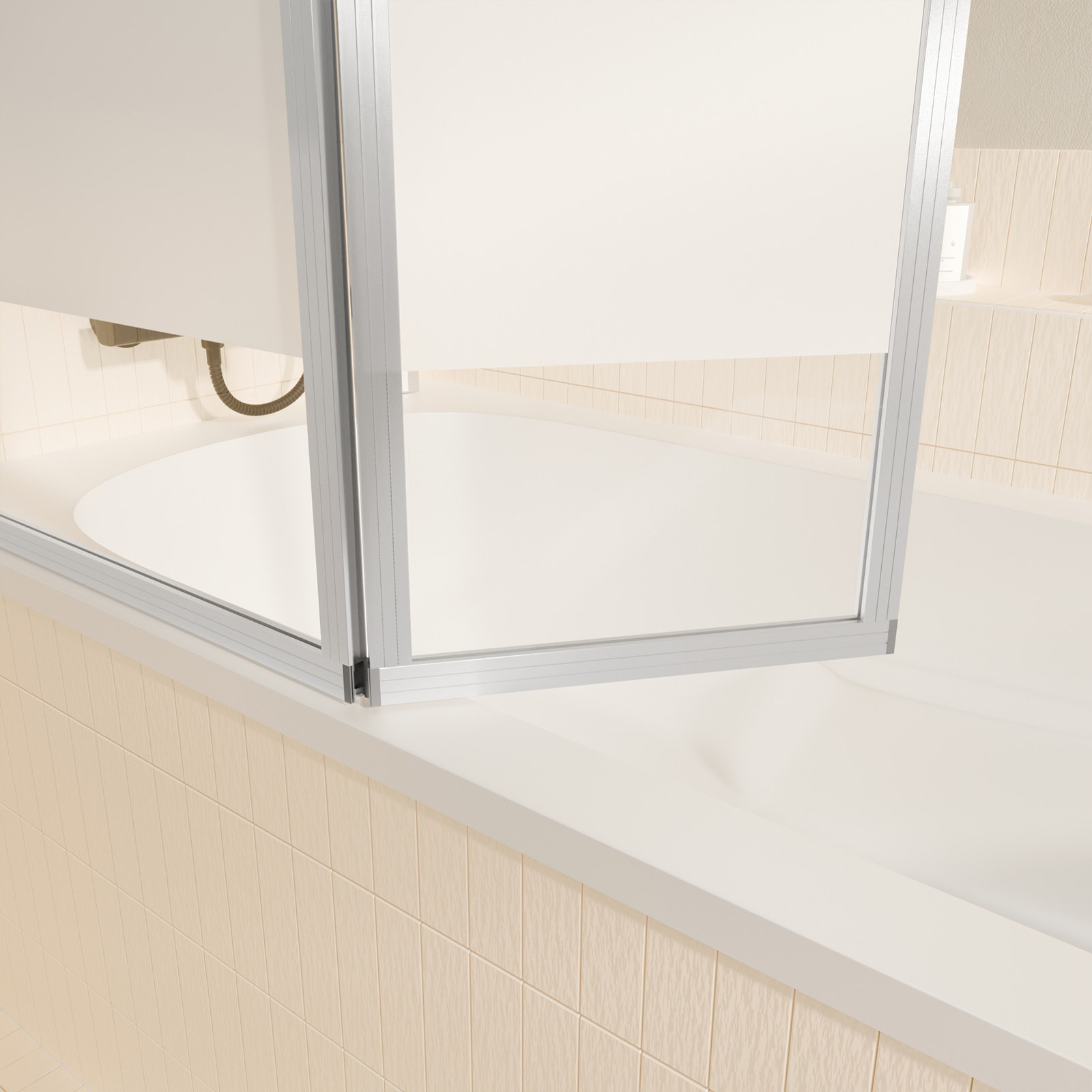 Pare baignoire relevable 139x105cm avec volet - verre transparent avec bande depolie