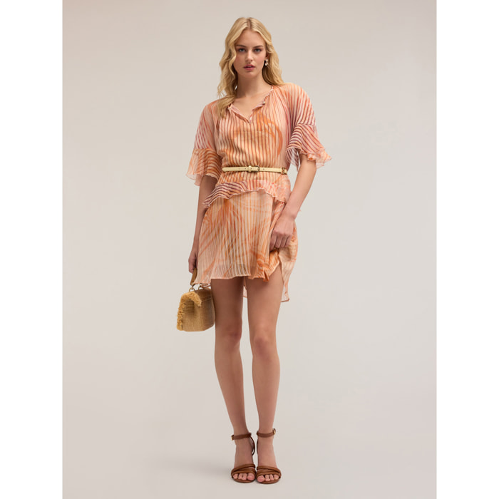 Motivi - Vestido evasé estampado con volante - Rosa