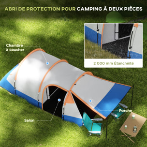 Tente de camping 2-3 pers. porche étanche 2000 mm 3 portes sac de transport orange