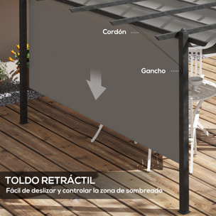 Pérgola con Techo Retráctil Pérgola de Aluminio 4x3 m Cenador con Tela de Poliéster Resistente al Agua Pabellón para Jardín Patio Terraza Exterior Gris