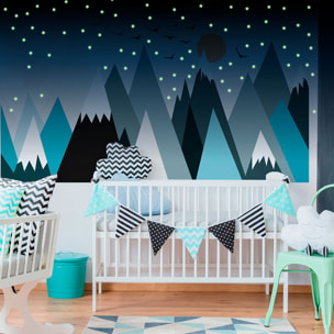 Stickers muraux enfants - Décoration chambre bébé - Autocollant Sticker mural géant enfant montagnes scandinaves MONTAGNES PARKA + 100 ÉTOILES PHOSPHORESCENTES