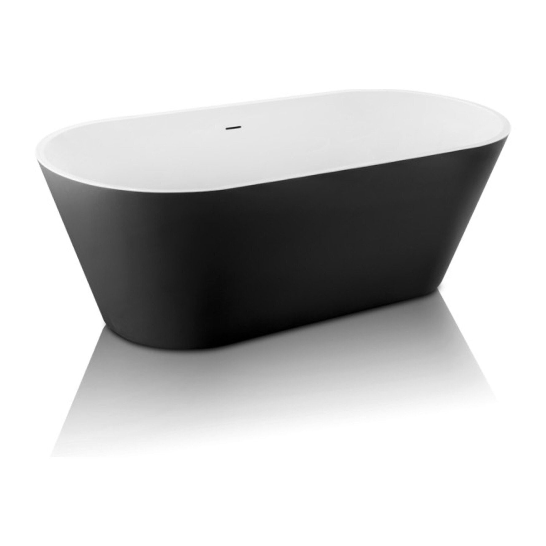 MSV - Corbin Baignoire Îlot Ovale 170 cm en Acrylique Noir Mat, Baignoire Compacte 1 Place avec Bonde Pop-up et Trop-plein Linéaire Intégré