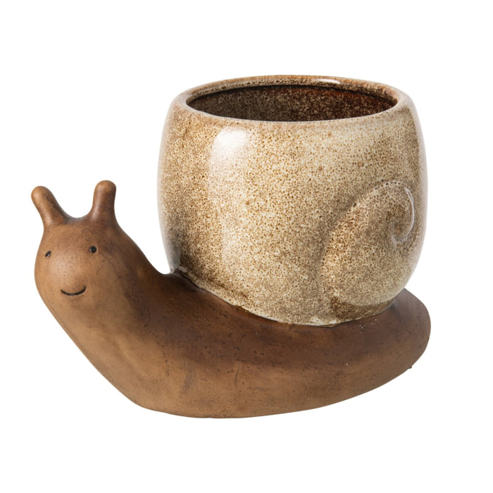 J-Line Cache-Pot Escargot - grès marron/beige